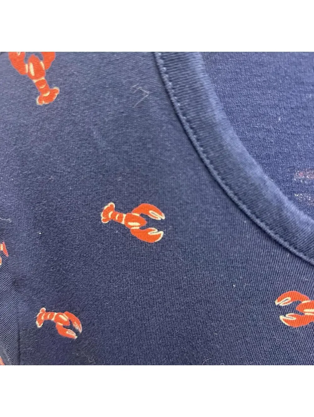J Crew Womens Lobster Print Short Sleeve T-Shirt Dress XS Navy Blue 100% Cotton